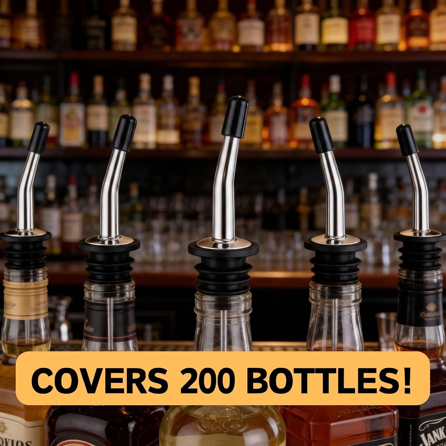 200 Pack Liquor Pour Spout Covers Dust Barriers Black Rubber Bottle Caps Protective Lids for Kitchen Olive Oil and Vinegar Dispensers