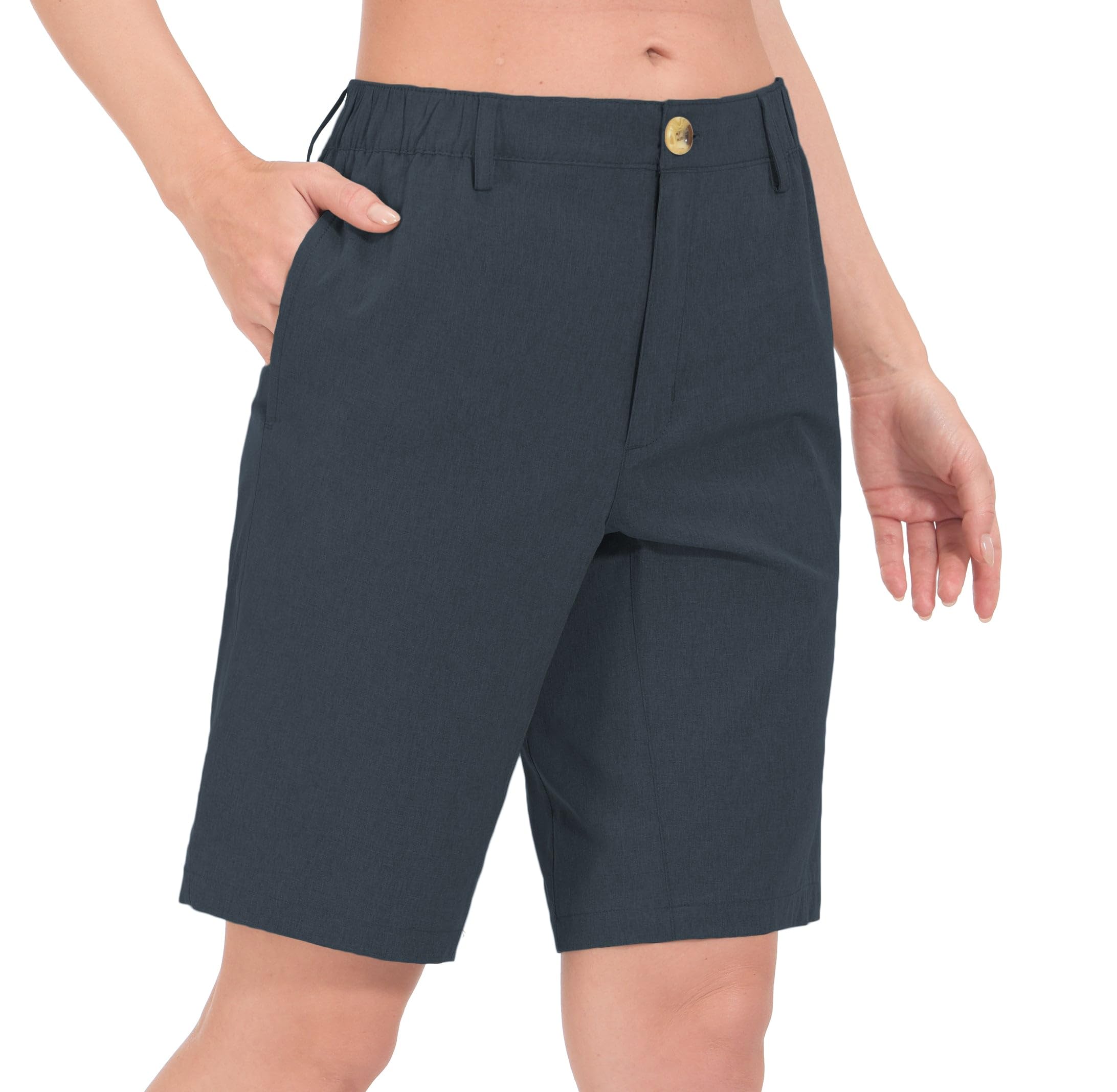 Little Donkey Andy Women's Lightweight Quick Dry 10 Inch Bermuda Shorts Stretch Golf Hiking Travel Black Heather M