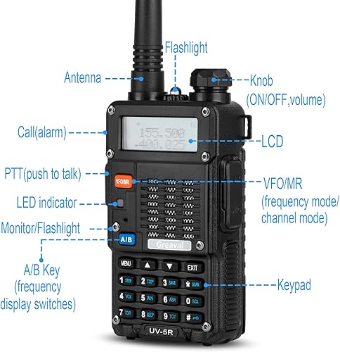 Vista 2 de Radio de jamón Walkie Talkie (UV-5R) UHF VHF Radio de doble banda de 2 vías con batería recargable de iones de litio Walkie Talkies de mano