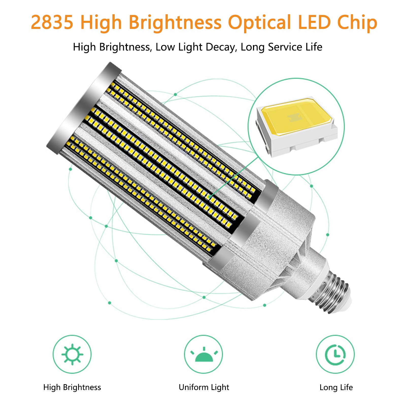 2 bombillas LED maíz, bombillas LED E27, 20 W, 2500 lúmenes, 3000 K/6000 K, superbrillantes.