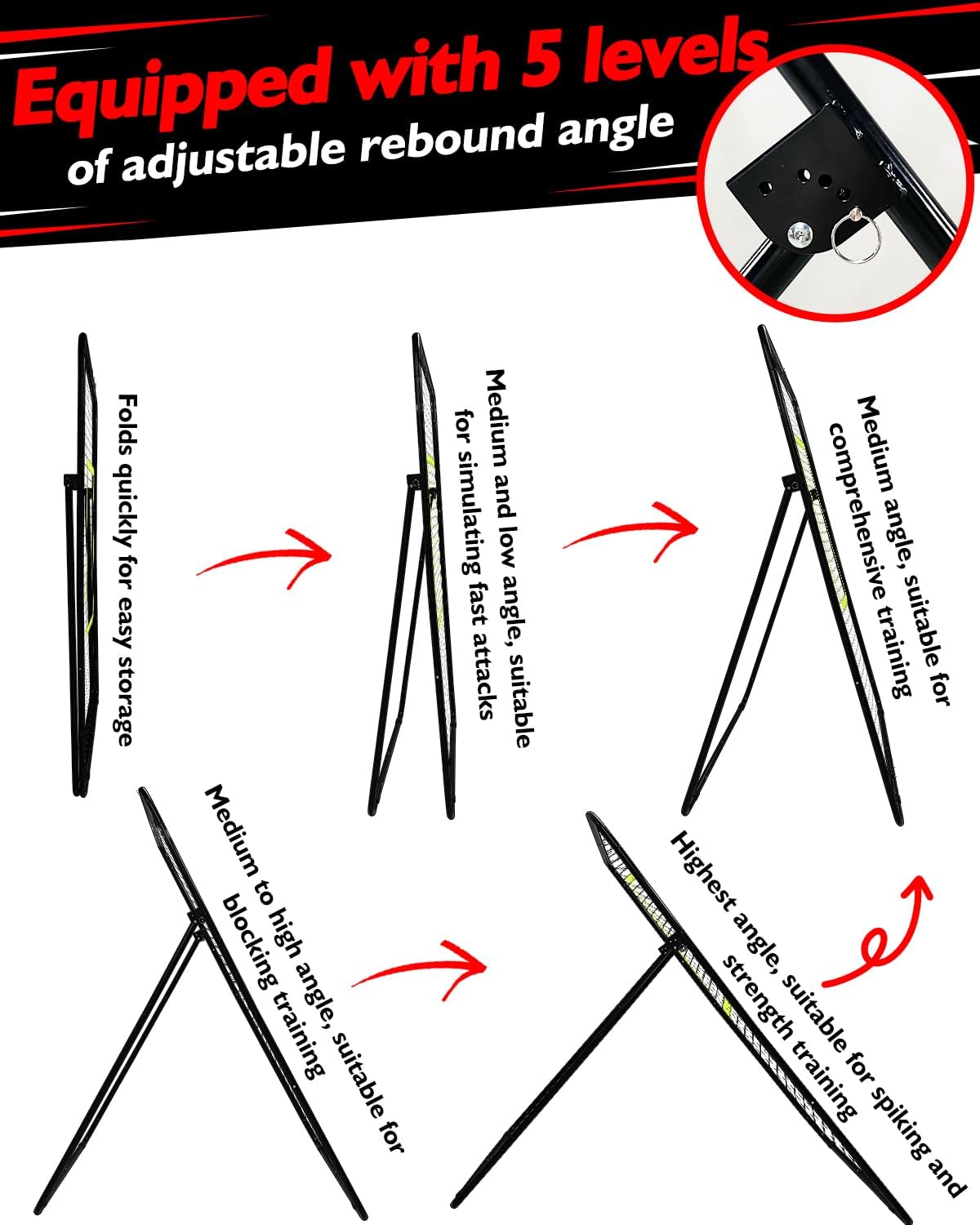 7x4FT Volleyball Rebounder Net Set with Training Accessories, Portable Bounce Back with 5 Adjustable Angles for Practice Volleying, Bumping, Spiking - Easy Set Up with Volleyball and Travel Bag - Image 5