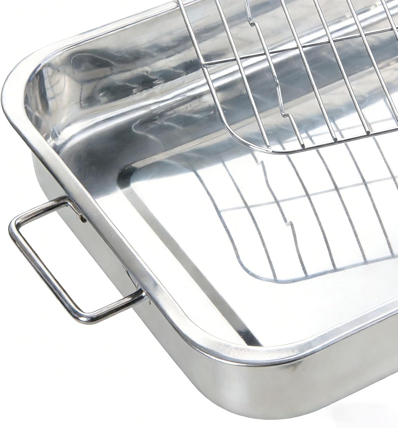 Roasting Tray, 16.54x12.6x2.56 Inch Stainless Steel Deep Baking Pan, Heavy Duty Oven Supplies with Rack for Meat, Roasts, Poultry, Holiday Cooking