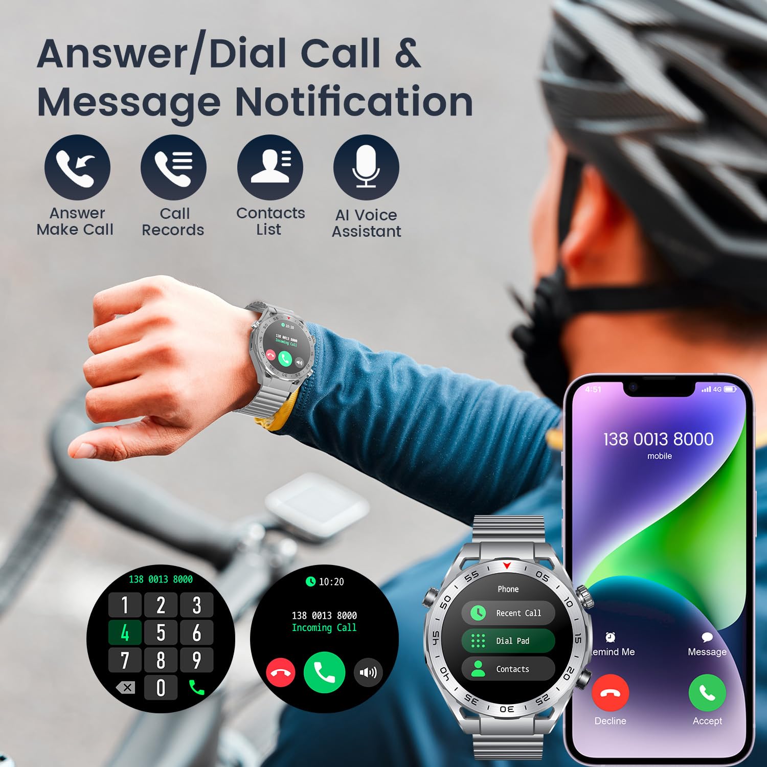 Smartwatch Uomo con Effettuao Risposta Chiamate: 1.43" HD Orologio Digitale Bluetooth con 120+ Modalità Sport Fitness Tracker con Whatsapp SpO2 Sonno IP67 Impermeabile Smart Watch per Android iOS