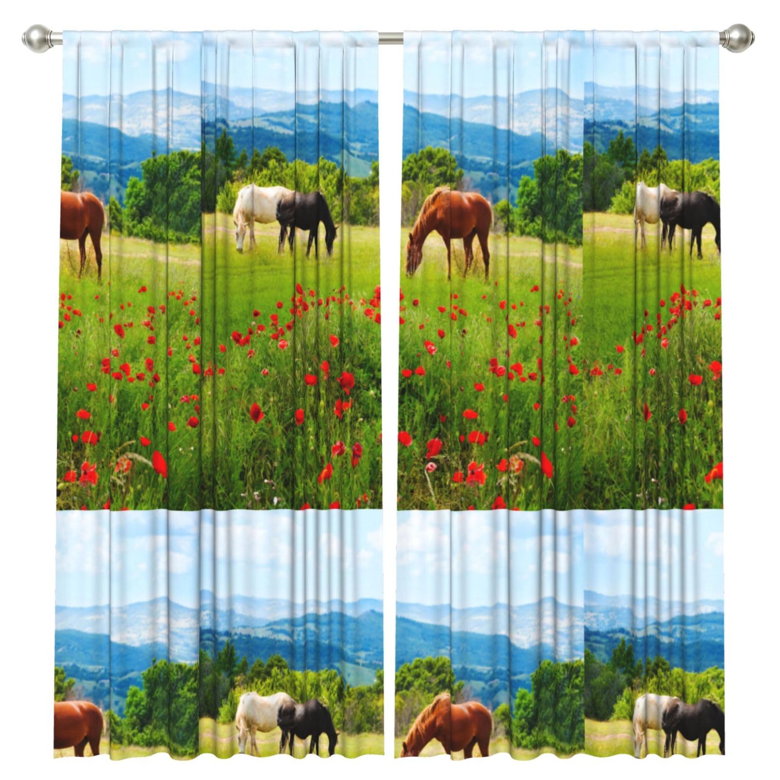 InOmak Various Kinds Of Horses, 2 Panels Window Curtains 52 x 84 Inch Blackout Curtains for Living Room Bedroom