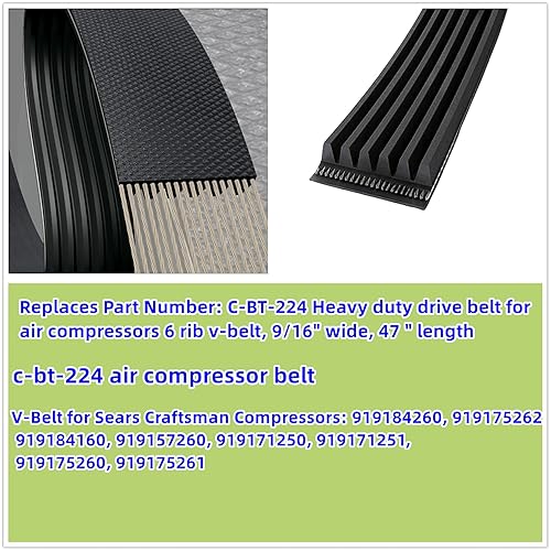 Miniatura 8 de Fuoequl Correa del compresor de aire C-BT-224 J6 47.3" para Craftsman Porter Cable DeVilbiss EXLC5G20 ACBL660V 470j6 919184260