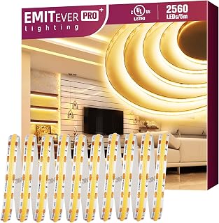 EMITEVER COB LED Strip Lights Warm White, 3000K Tape Light Premium High Density, DC 24V, 360+Lumens/ft, 2560LEDs/Spool, Ra 90+, 16.4ft/5m, UL Listed 5 Year Warranty (Power Supply Sold Separately)
