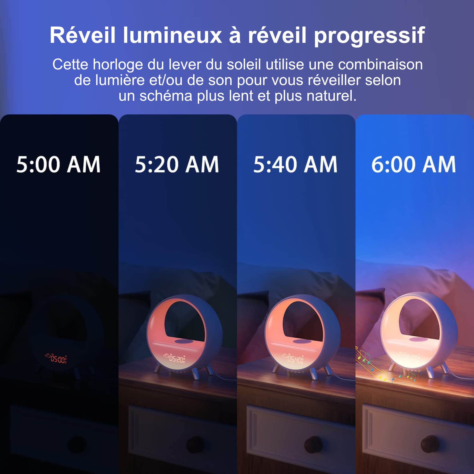 Réveil Simulateur Aube Inga Smart - Lumière Douce, Chargeur Sans Fil, Haut-parleur Et Réveil Progressif