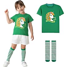 Boys Girls St Patricks Day T-Shirt Kids Cotton Green Shirts Tee Tops with Patrick's Day Socks
