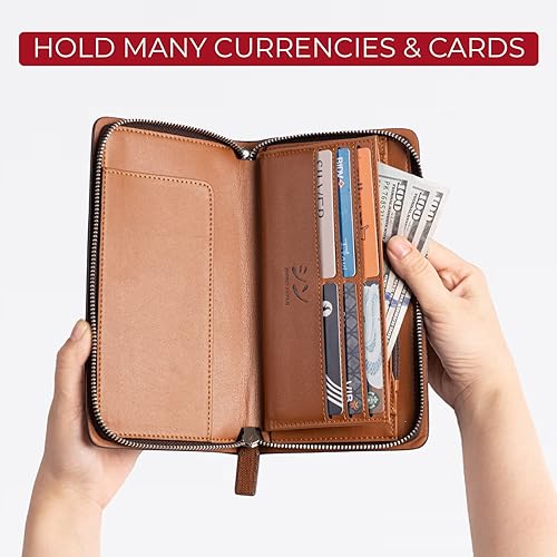 Miniatura 6 de SHINKO Cartera de cuero para mujer, tarjetero de cuero liso, cartera de mano para mujer, tarjetero de cuero con pulsera, Café mate, Versátil