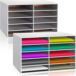 Fuutreo 18 Slots Construction Paper Storage, Classroom Mailboxe, Back to School Literature Sorter, Sturdy Cardboard Paper Organizer for Teacher, Student, Office, 29.5" x 14.2" x 12.4"(10 Slots,White)