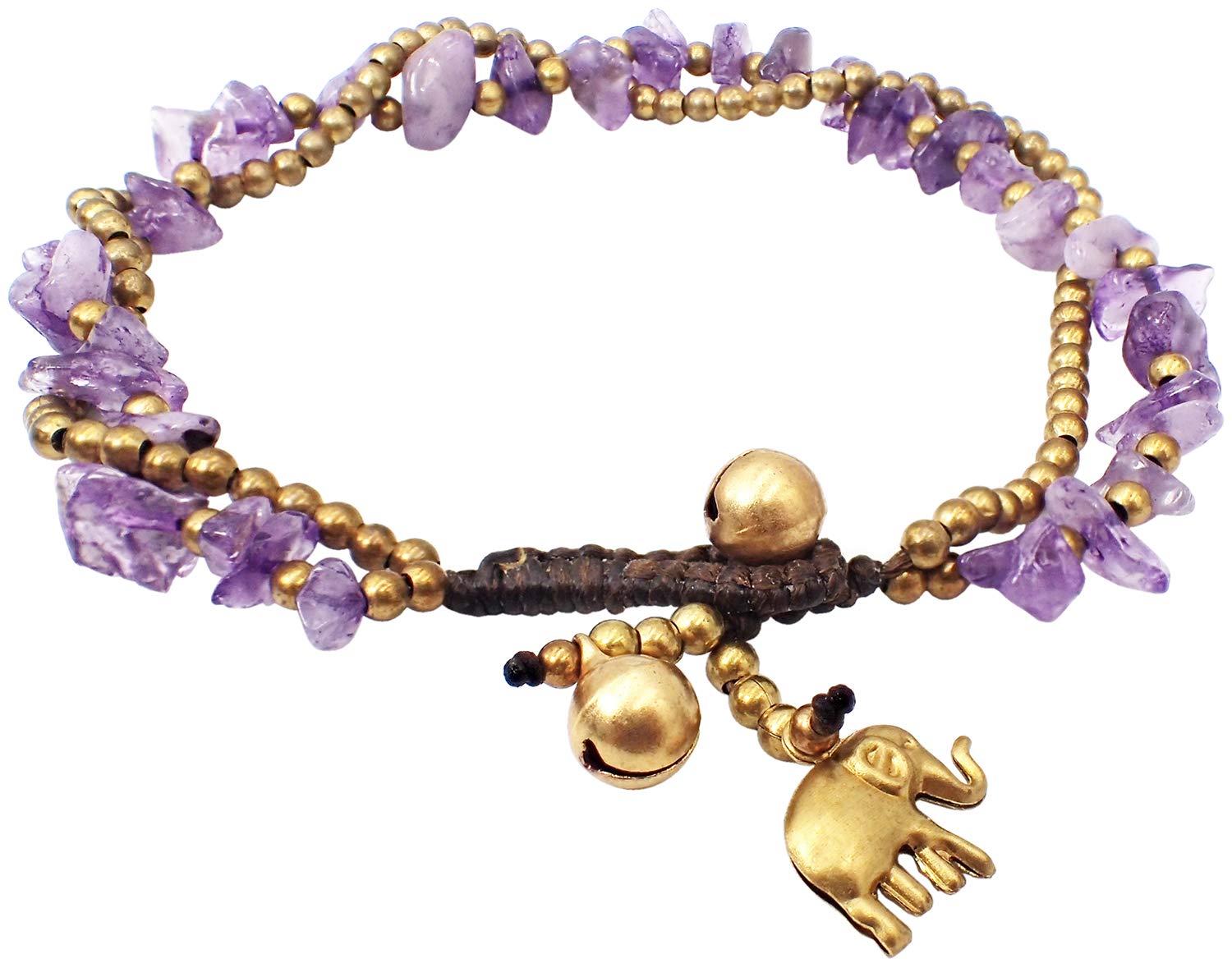 Bijoux De JaHandmade Purple Stone Elephant Charm Brass Beads Anklets Bracelet 10 Inches