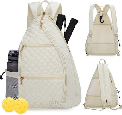Sucipi Women's Reversible Quilted Crossbody Sling Bag - Pickleball Backpack with Fence Hook - Holds Paddles, Pickleballs & Accessories