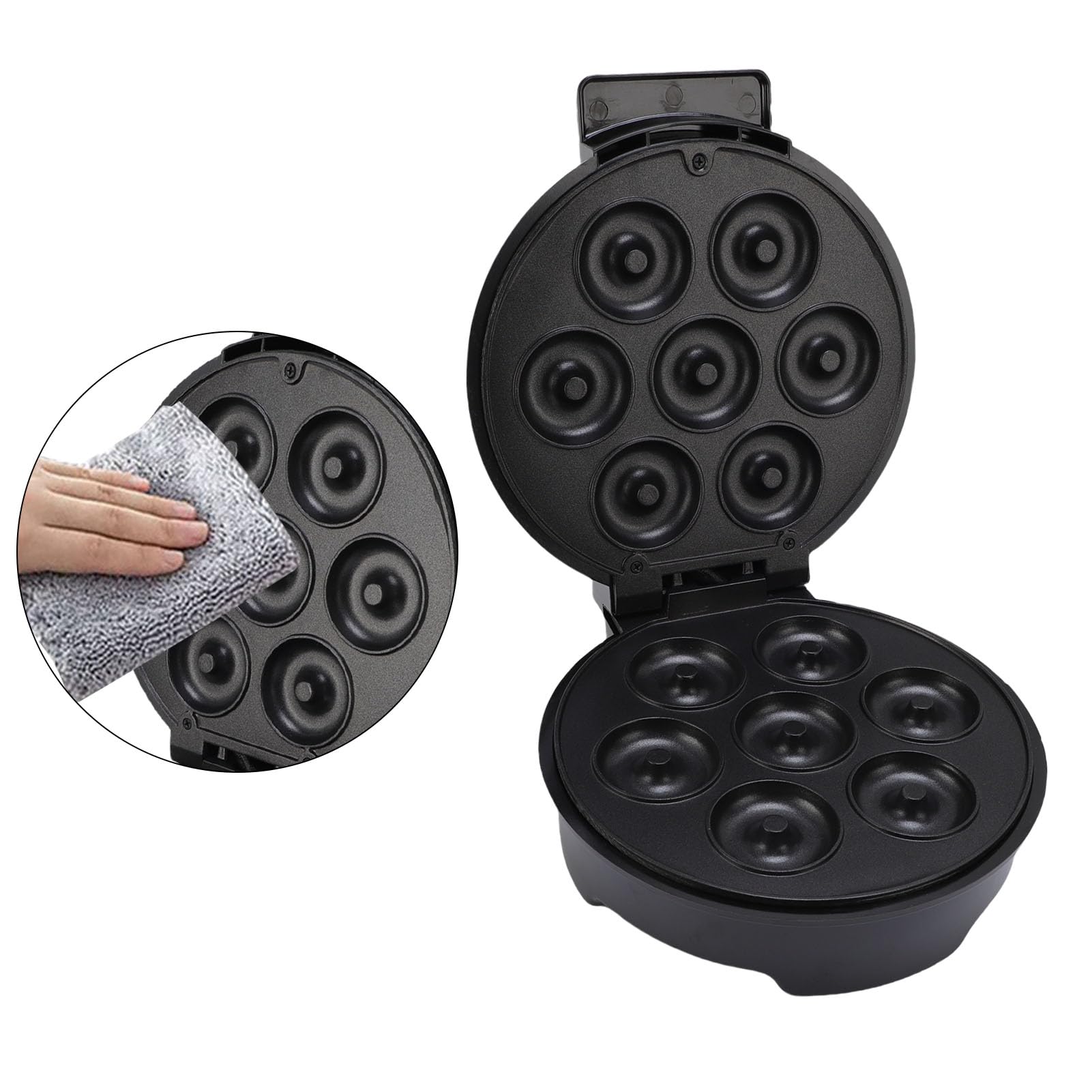 HETHLIF Donut Maker Machine pour le Petit-déjeuner, Collations, Desserts avec Non Bâton, Machine de Beignet électrique de Chauffage Double Face pour la Maison Noire, Fait 7 Beignets, (Plug 220V EU)