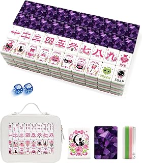 Halloween American Mahjong Set, 160 Tile 4 Layer Acrylic Mah Jongg Tiles | Cute Black Cat Purple Crystal Mosaic Large Engraved Pink Mah Jong Game Tiles with Travel Case, Game Night Gift for Women