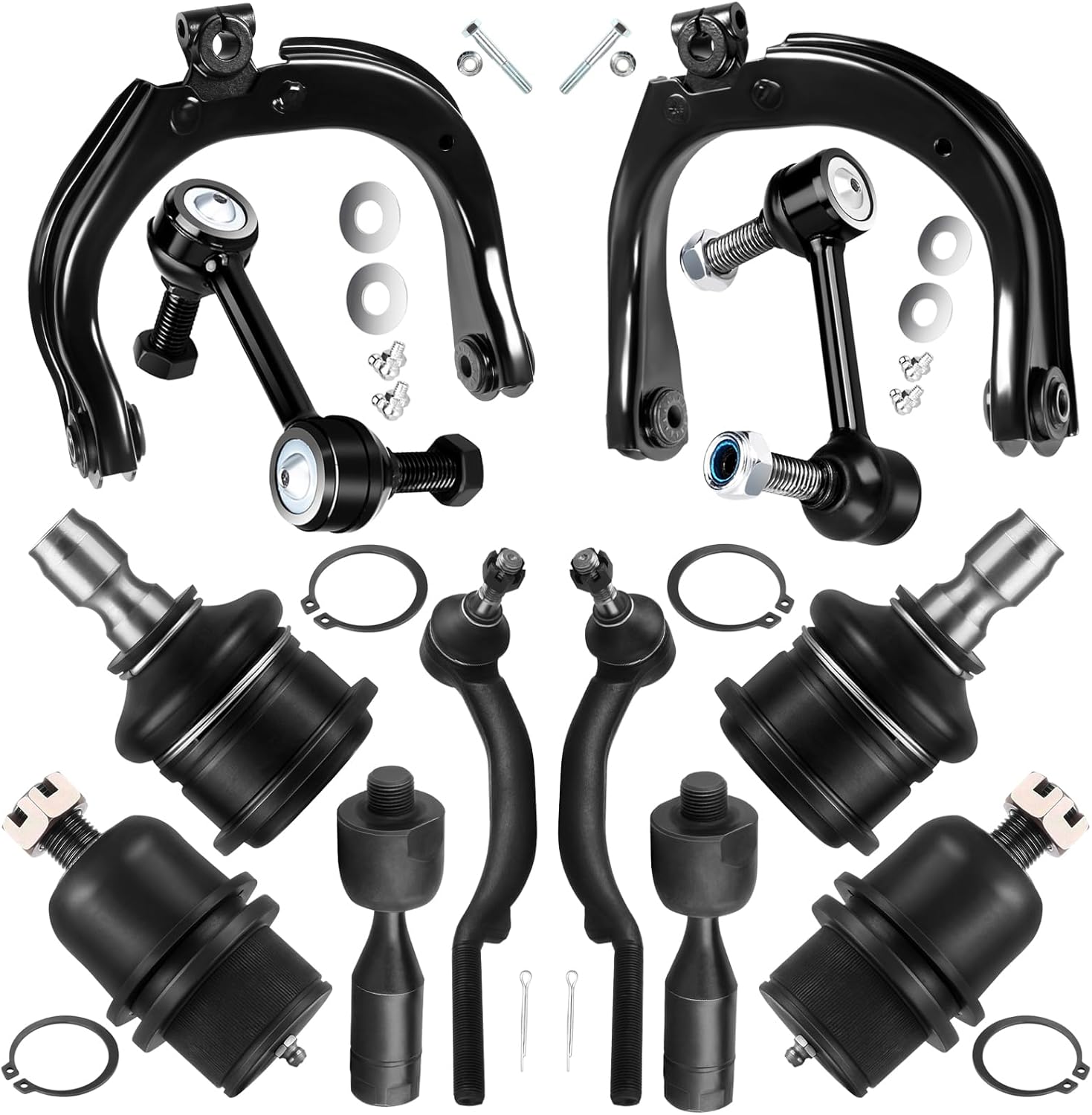 2WD Front Suspension Kit Fit for Chevy Trailblazer 4.2L 2004 2005 2006 for Buick Rainier 4.2L 2004-2007, Control Arm Tie Rod Ends Tie Rod Ends Sway Bar Stabilizer Links Ball Joint (12Pcs)