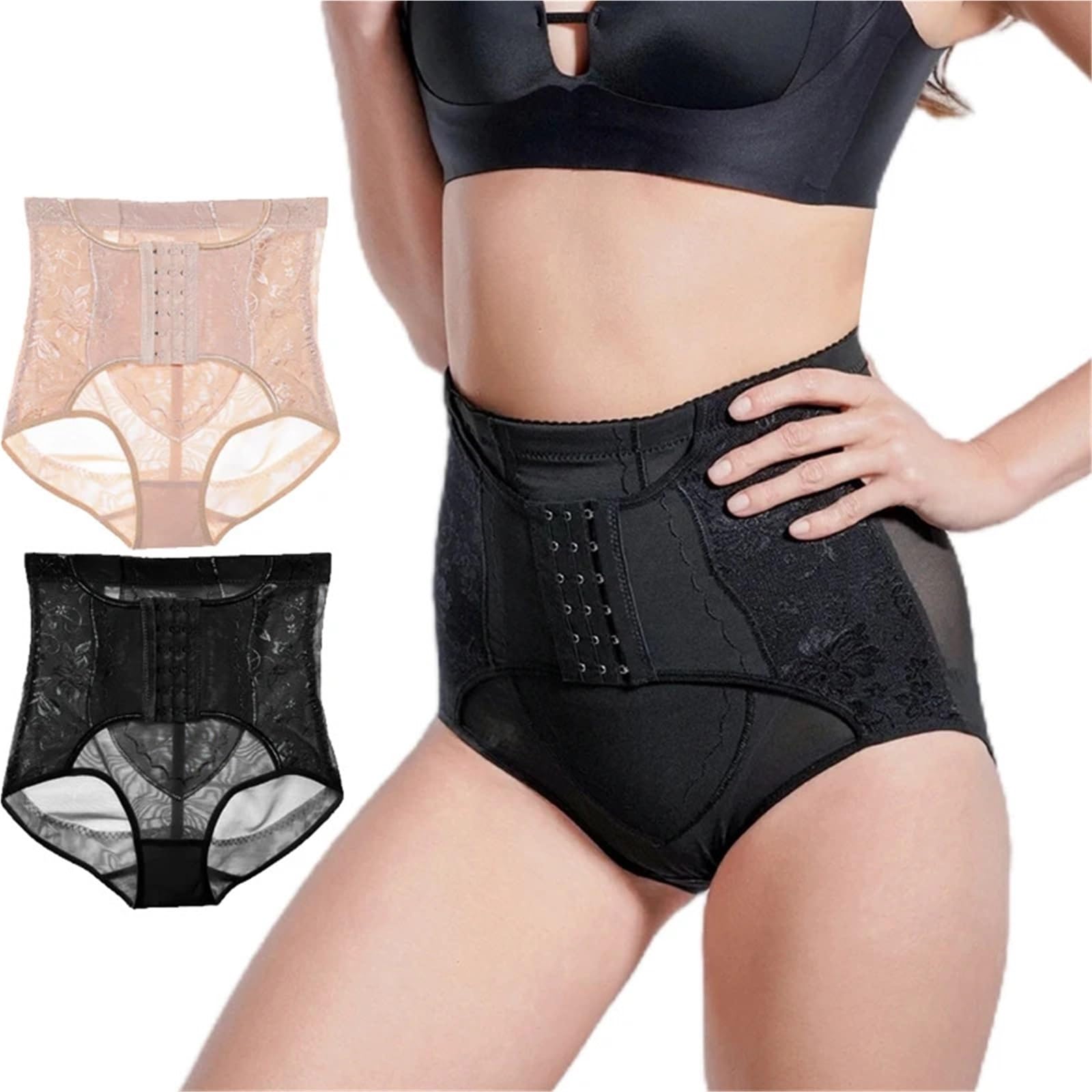 Mujer Bodies Moldeadores 2 uds Bragas levantadoras de glúteos for Mujer Cintura Alta Control de Barriga Moldeador de Cuerpo Cintura Cincher Panty Faja Ropa Interior Moldeadora(Black (2pcs),M)
