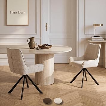 KLØVIA Swivel Dining Room Chairs (Set of 2) in Beige - Swivel Dining Room Chair with Fabric Cover - Dining Room Chairs & Kitchen Chairs - Dining Room Chair 30 Days Risk Free Test