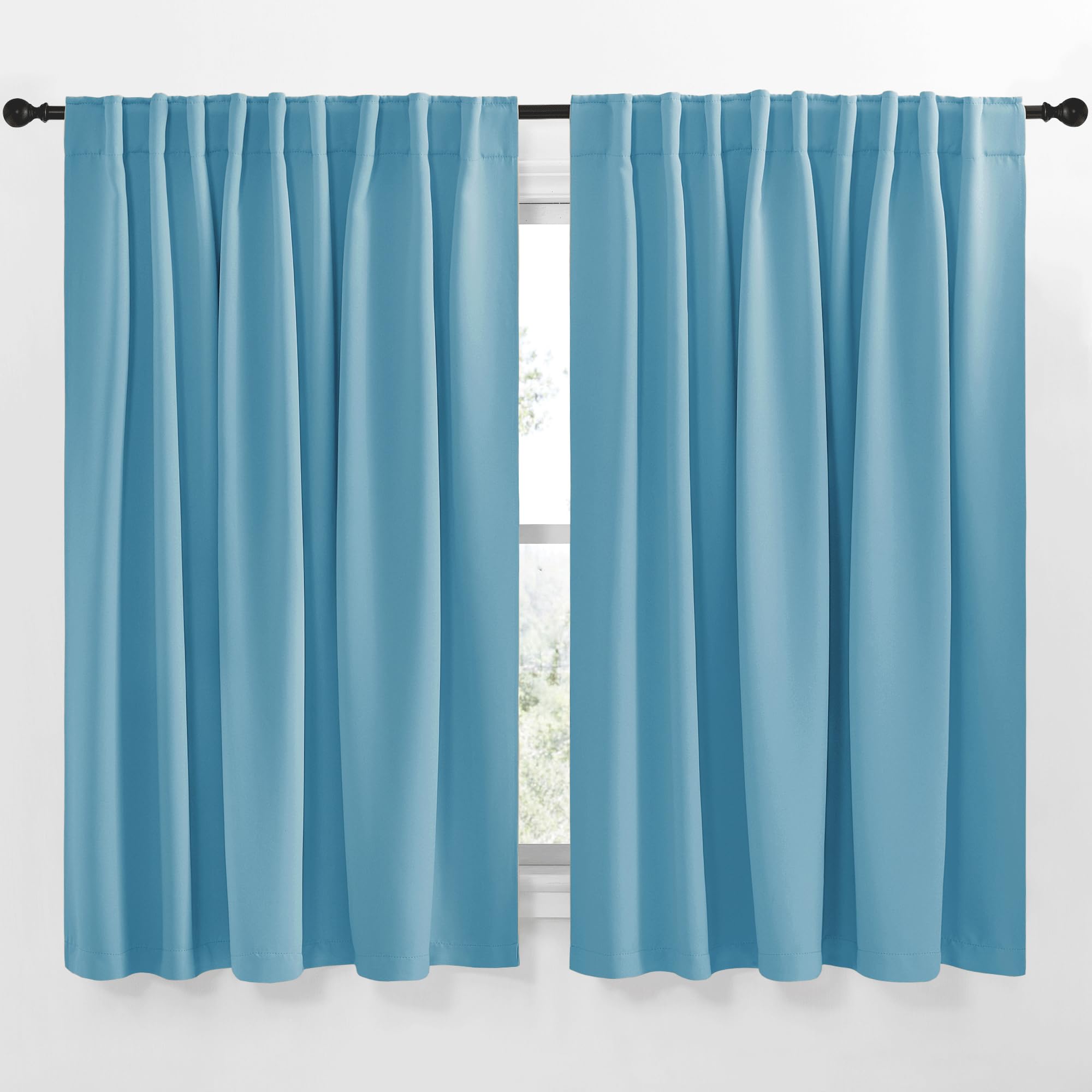 NICETOWN Blackout Curtain Panels Window Draperies - (Teal Blue Color) 62x63 inch, 2 Pieces, Insulating Room Darkening Blackout Drapes for Doorway Shower Bathroom Laundry Room Bifold Door