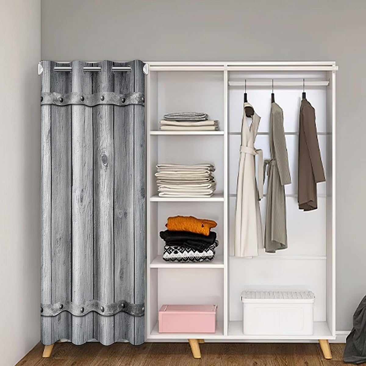 Feelyou Rustic Barn Door Door Curtain for Doorway Privacy 59"x80" Wood Grain Texture Art Print Closet Door Cover Curtain for Bedroom Living Room Farm Farmhouse Decor Light Blue Window Treatments