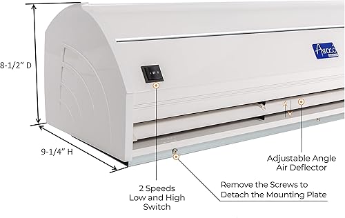 Miniatura 3 de Cortina de aire Awoco 900 CFM para uso comercial en interiores sobre puertas con interruptor resistente 36 pulgadas, Blanco, 36"