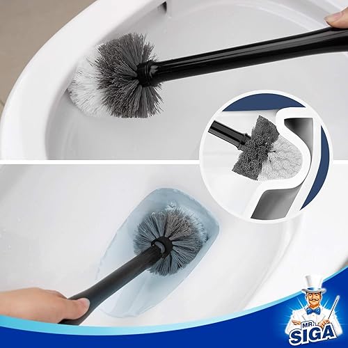 Miniatura 5 de MR.SIGA Escobilla y soporte para inodoro, calidad premium, con mango sólido y cerdas duraderas para limpieza de baño, color negro, paquete de 1
