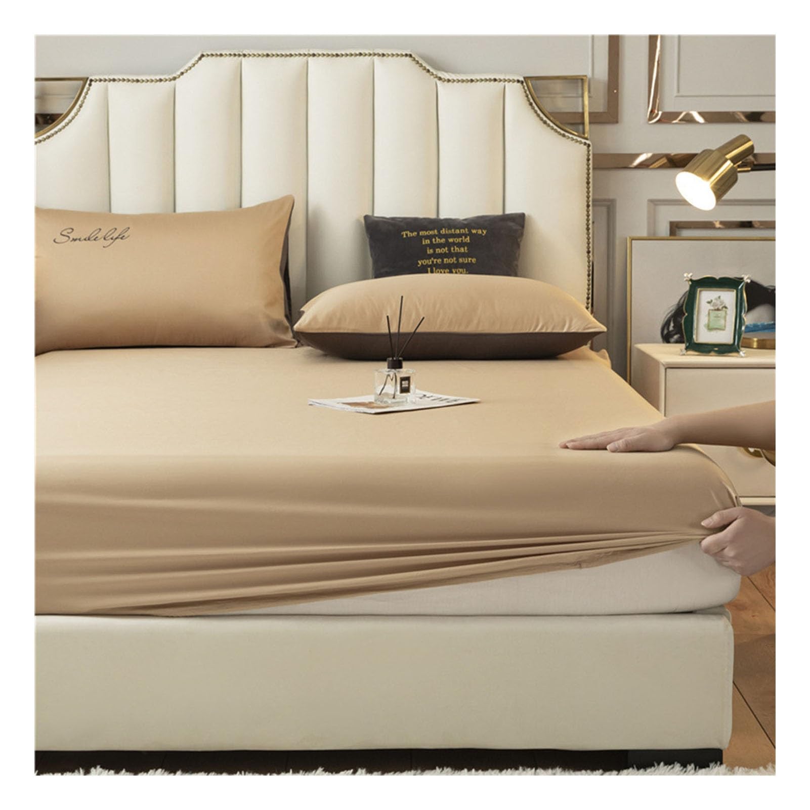 Washed Cotton Single Double King Super King Size Fitted Sheet Hotel Quality Strong Bed Linen Elastic Deep Pocket Bedding Mattress Cover Fits Mattress Up to 30cm Deep Pockets ( Color : Gold , Size : 18