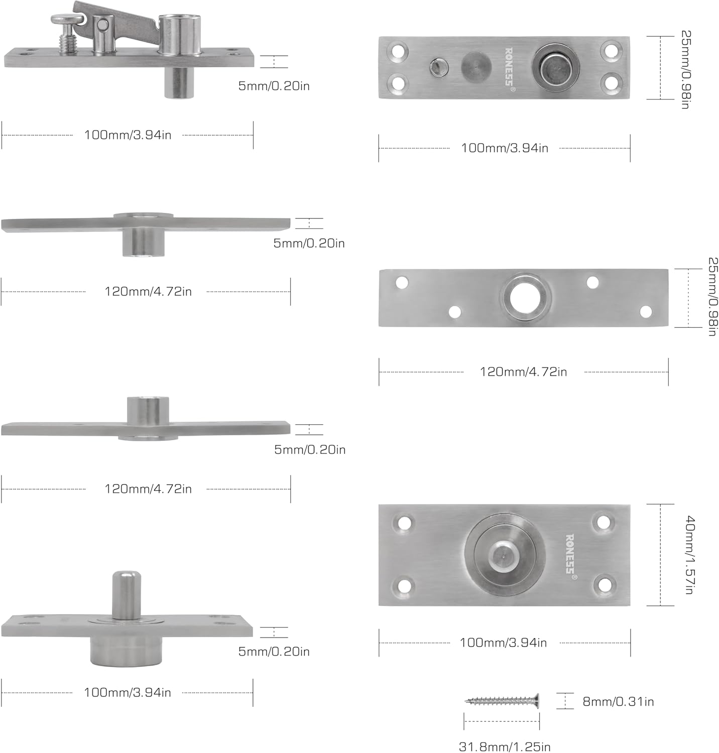 Pivot Door Hinges,Stainless Steel 360° Rotation Invisible Hinge for Bookcase, Murphy Door Hinges,Secret Door Hidden Hinges (150KG &360°)