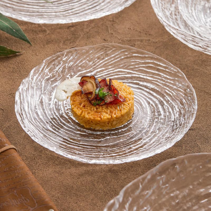 Image of MARTVIA Glass Serving and Dinner Plate 9 Inch, Set of 2 Crystal Clear Glass Plate, Vintage Dinnerware for Pasta,Salad,Dessert Serving Party Fruits, Snacks Home Wedding Decor for Gift Set (MV-12)