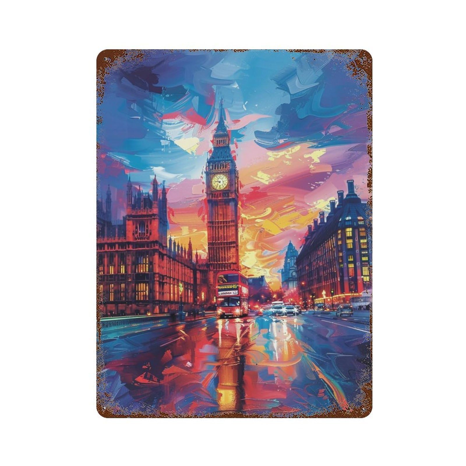 Garage Style London Nights Vibrant Cityscape Decorative Tin Sign 15.7"x11.8", Shabby Chic Decor for Bar And Workshop