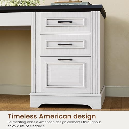 Miniatura 7 de Itaar Farmhouse - Escritorio ejecutivo de 55 pulgadas, escritorio para computadora con cajones de almacenamiento y toma de corriente, escritorio de