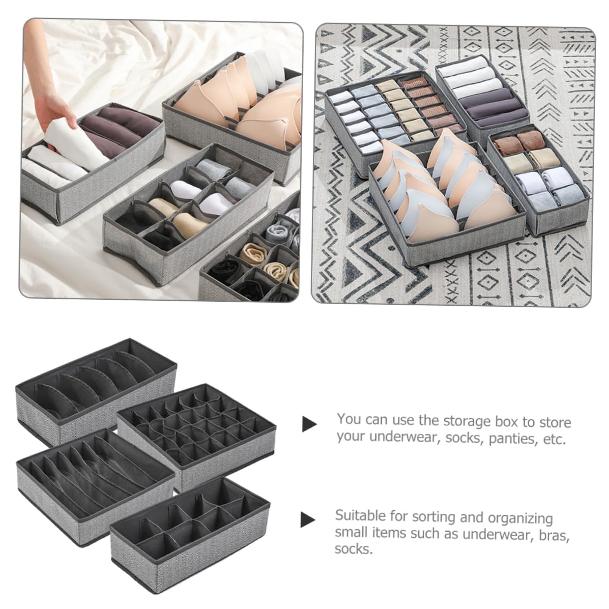 Amosfun Organizzatore Pieghevole Non Tessuto e Oxford per Biancheria Intima 4 Pezzi 7, 8, 6 Scomparti per Cassetto e Armadio