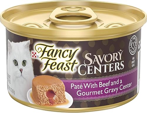 Fancy Feast Gourmet - Alimento húmedo para gatos con centros salados 12 latas carne de vace