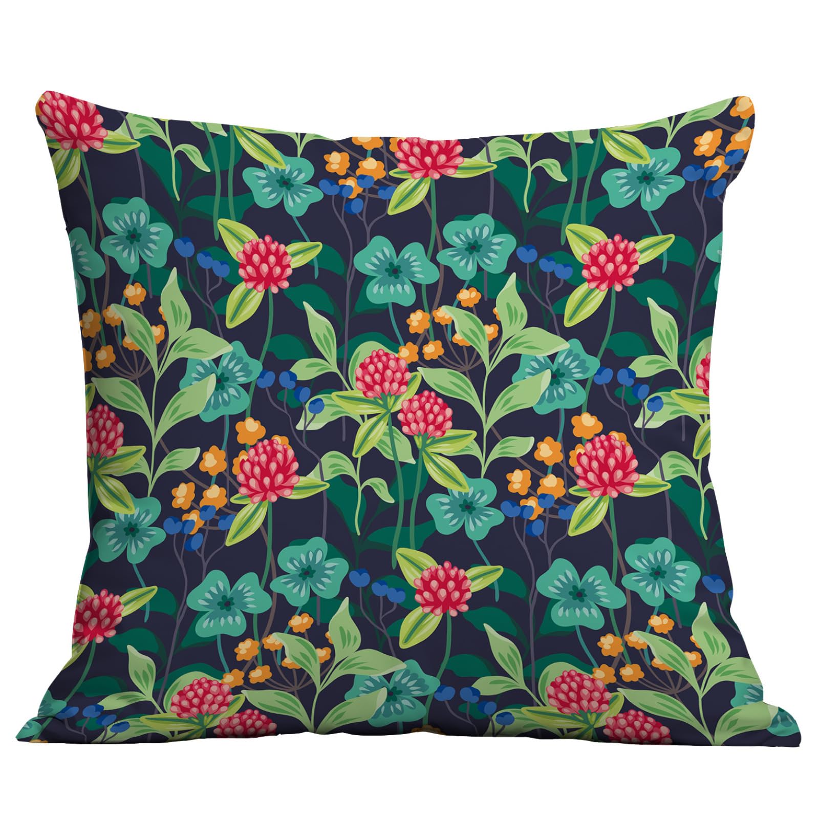 Cushion Covers 60cm x 60cm Leaf Green Flower Garden Cushions Soft Fabric Pillow Case Short Plush Outdoor Cushion Covers for Car Office Throw Pillow with Invisible Zipper