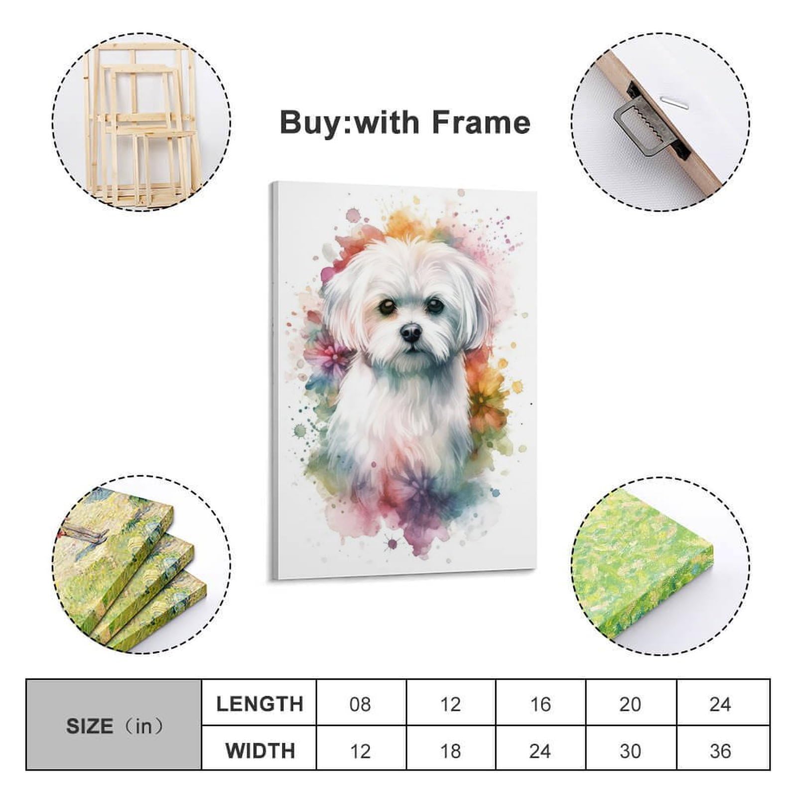 aaaaab Wanddekorationsposter mit Malteser-Hund in Aquarell, Leinwanddruck, modernes Leinwandbild, Wandbehang für Heimdekorationen, 40 x 60 cm