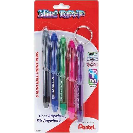 RSVP Mini Ballpoint Pens 8-Pack - 1.0mm Medium Point With Key Rings