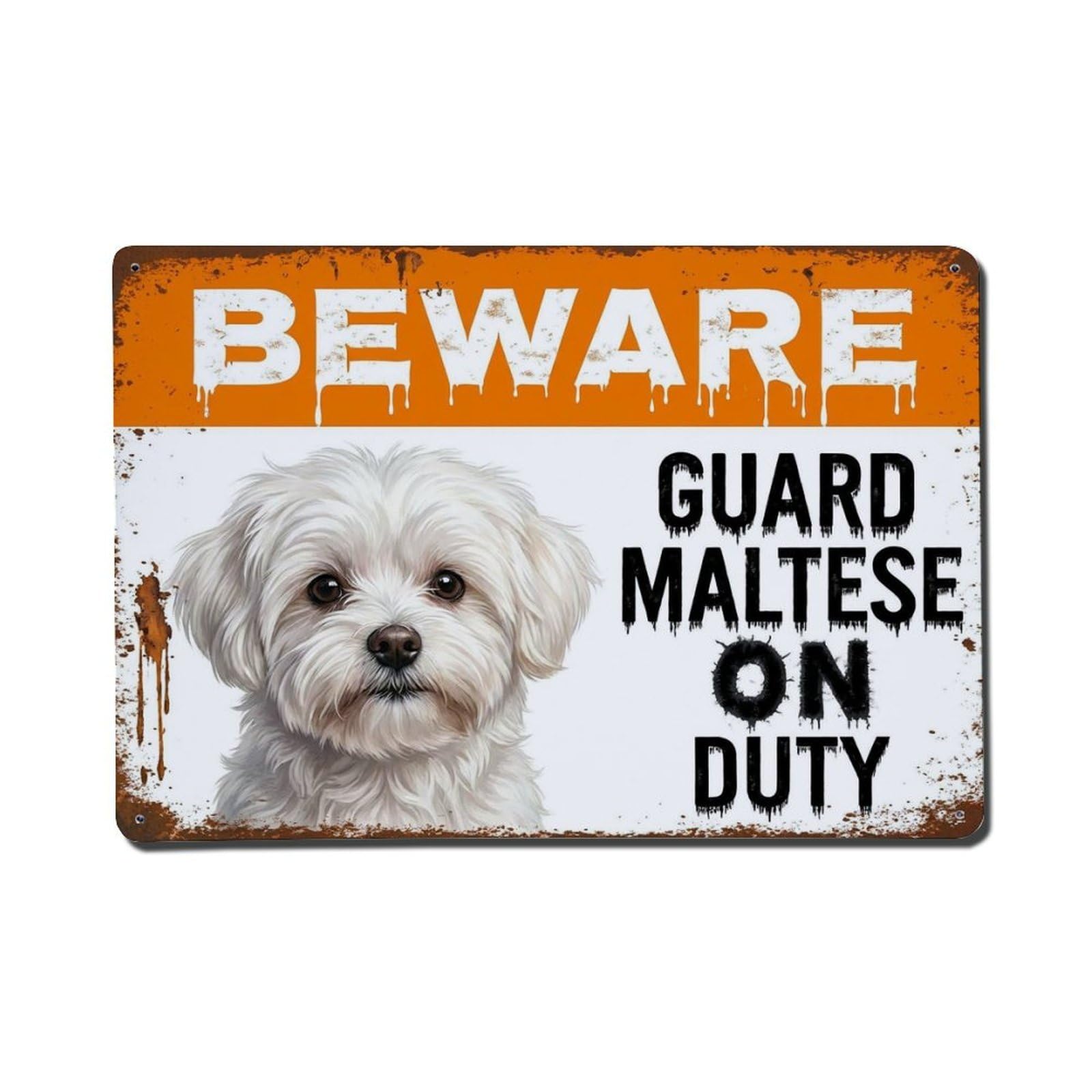 Vintage Funny Maltese Guard Beware of Dog Spot Metal Tin Sign