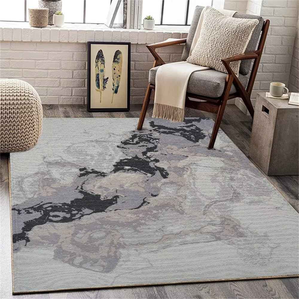 Tapis bleu salon 200x300cm durable et anti-salissure style abstrait