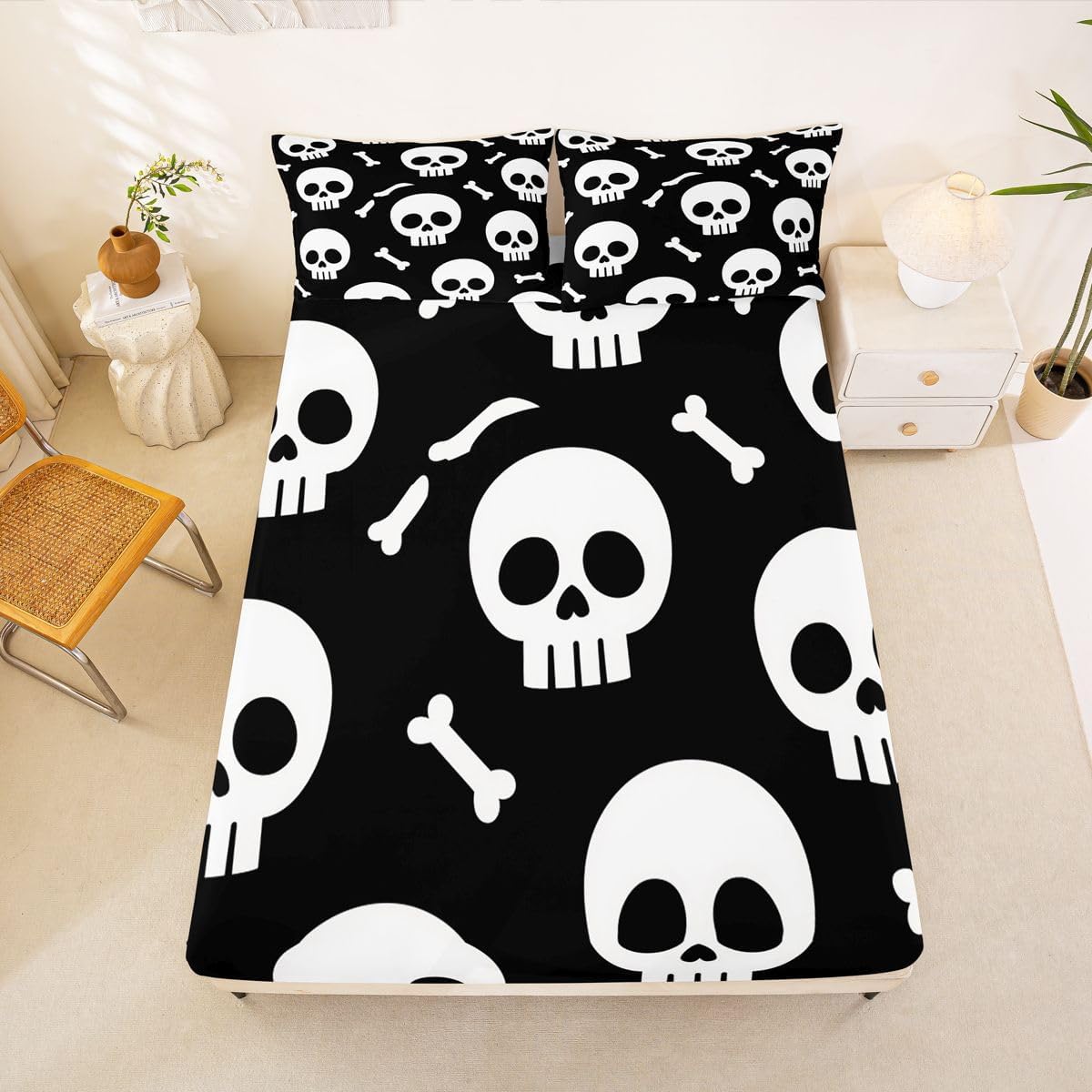 Feelyou Halloween Skull Bed Sheets Set Kids Boys Breathable Soft