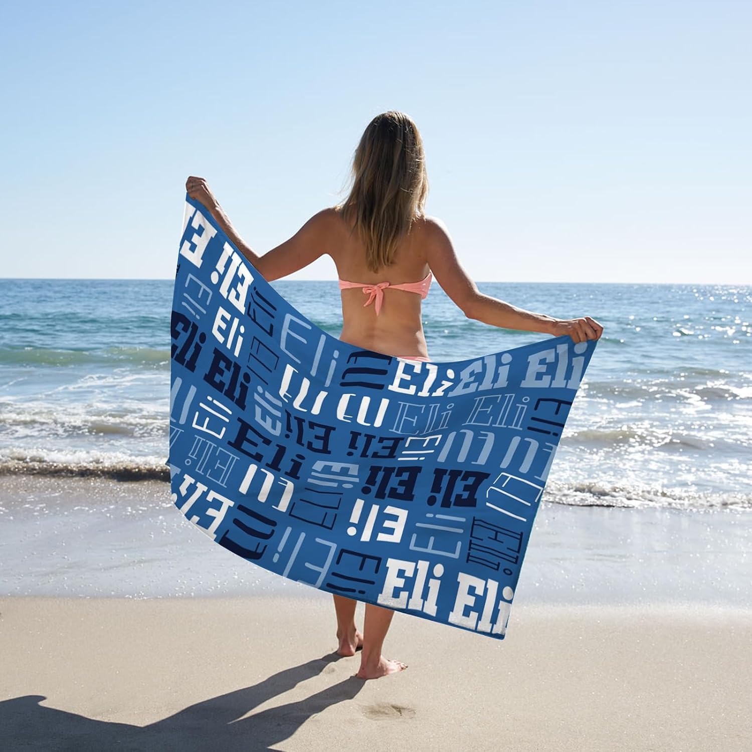 Personalized Beach Towel with Bag - Custom Oversized Soft Lightweight Absorbent Microfiber Bath Pool Towels with Multi-Fonts Name Design for Baby Kids Adults Boys Girls Gifts Color12