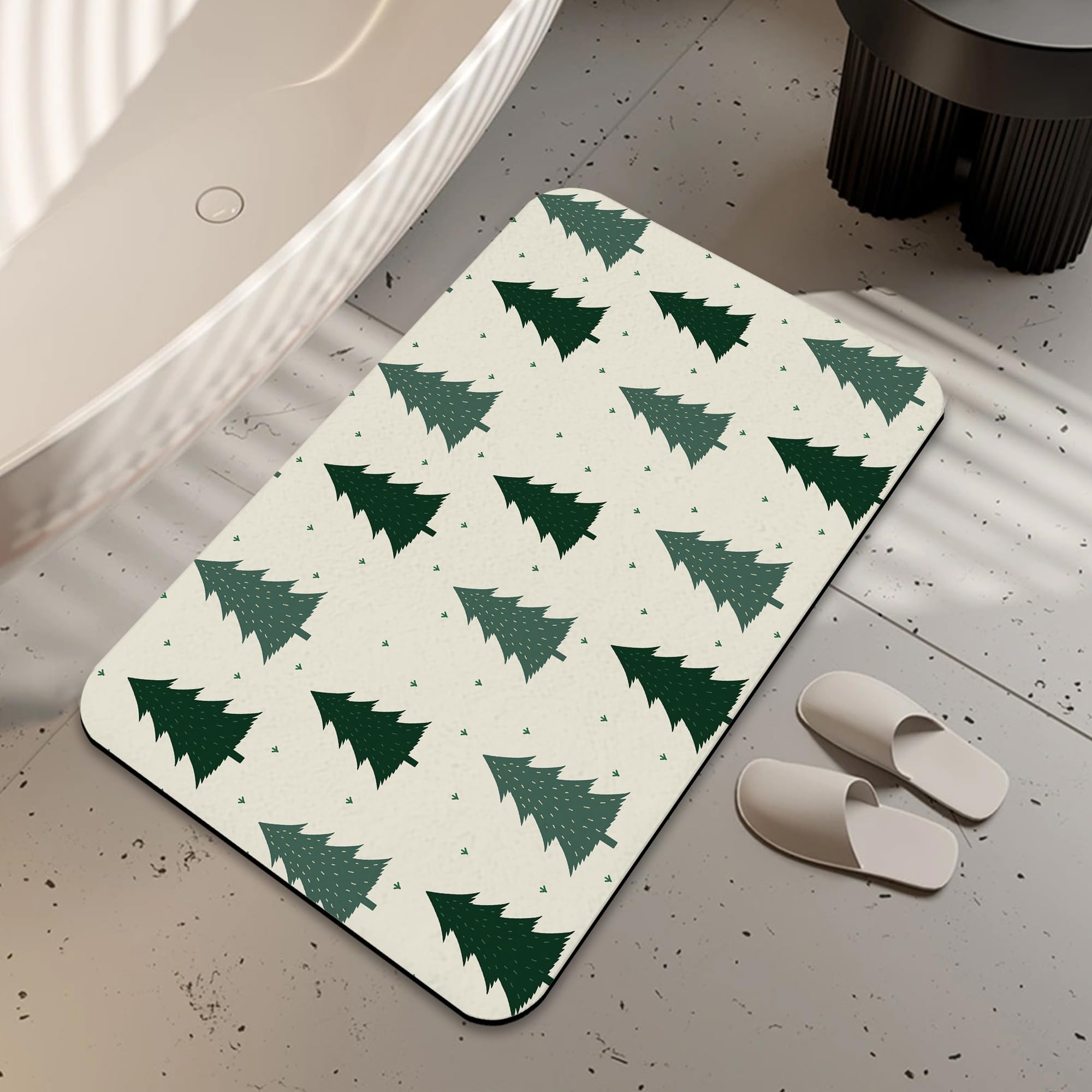 LUOENY Bath Mat, Christmas Tree Bathroom Rug Non Slip Thin Absorbent Quick Dry Bath Mat Fits Under Door Bathroom Floor Perfect for Shower, or Sink 75x43 cm