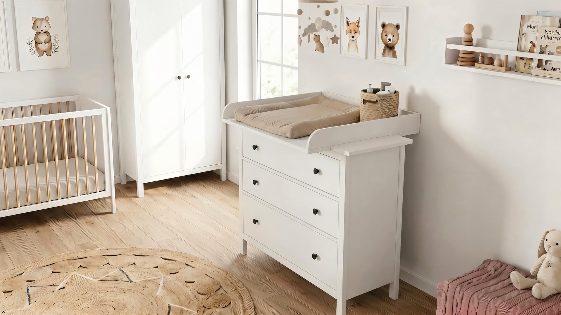 Shefa Kids 800 - Cambiador universal compatible con cómodas Malm, Hemnes y Nordli, color blanco