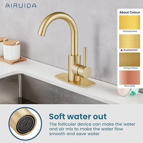 Miniatura 6 de Airuida Grifo de fregadero de barra de un solo agujero, grifo de fregadero de baño de una sola manija, grifo de cocina pequeño de preparación húmeda
