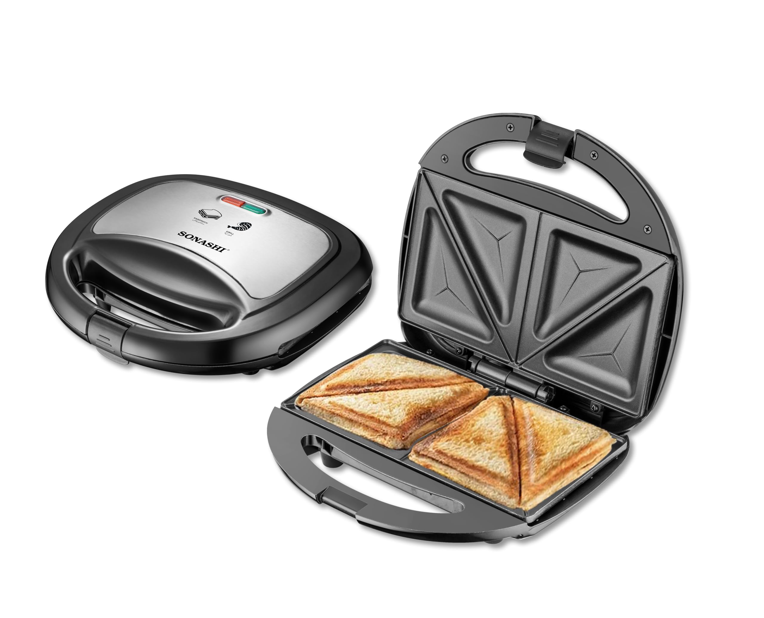 2 Slice Sandwich Maker with Non-Stick Plates | Overheat Protection, Power On/Off and Ready Indicator | Perfect for Breakfast 750 W SSM-884 Black/Silver