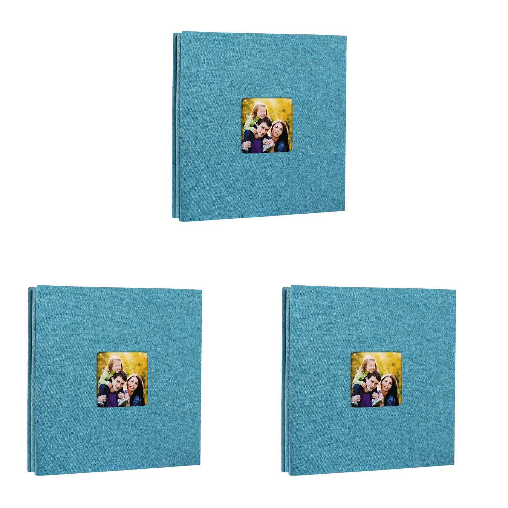 3 x album fotograficzny samoprzylepny album do scrapbookingu na ślub / rodzinę / kochankowie lniana okładka DIY na walentynki matki niebieski