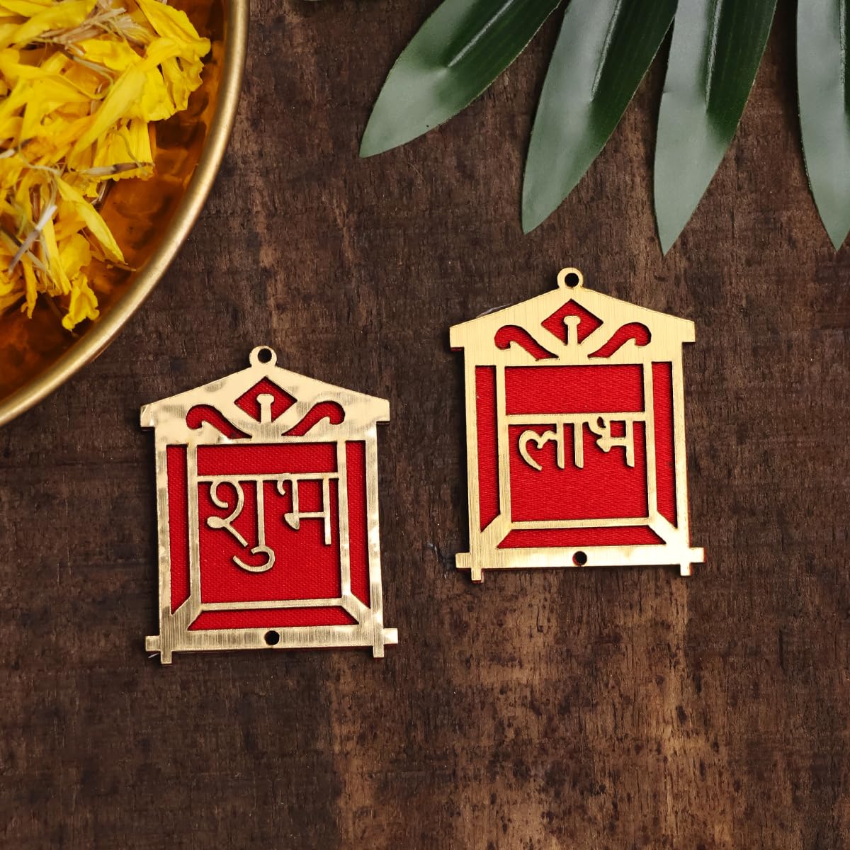 House Shape MDF Shubh Labh Sticker for Main Door Entrance | Spiritual Home Decor for Living Room & Home Temple | Vastu Decorative Stickers for Wall Decoration & Housewarming Gift (1 Pair)