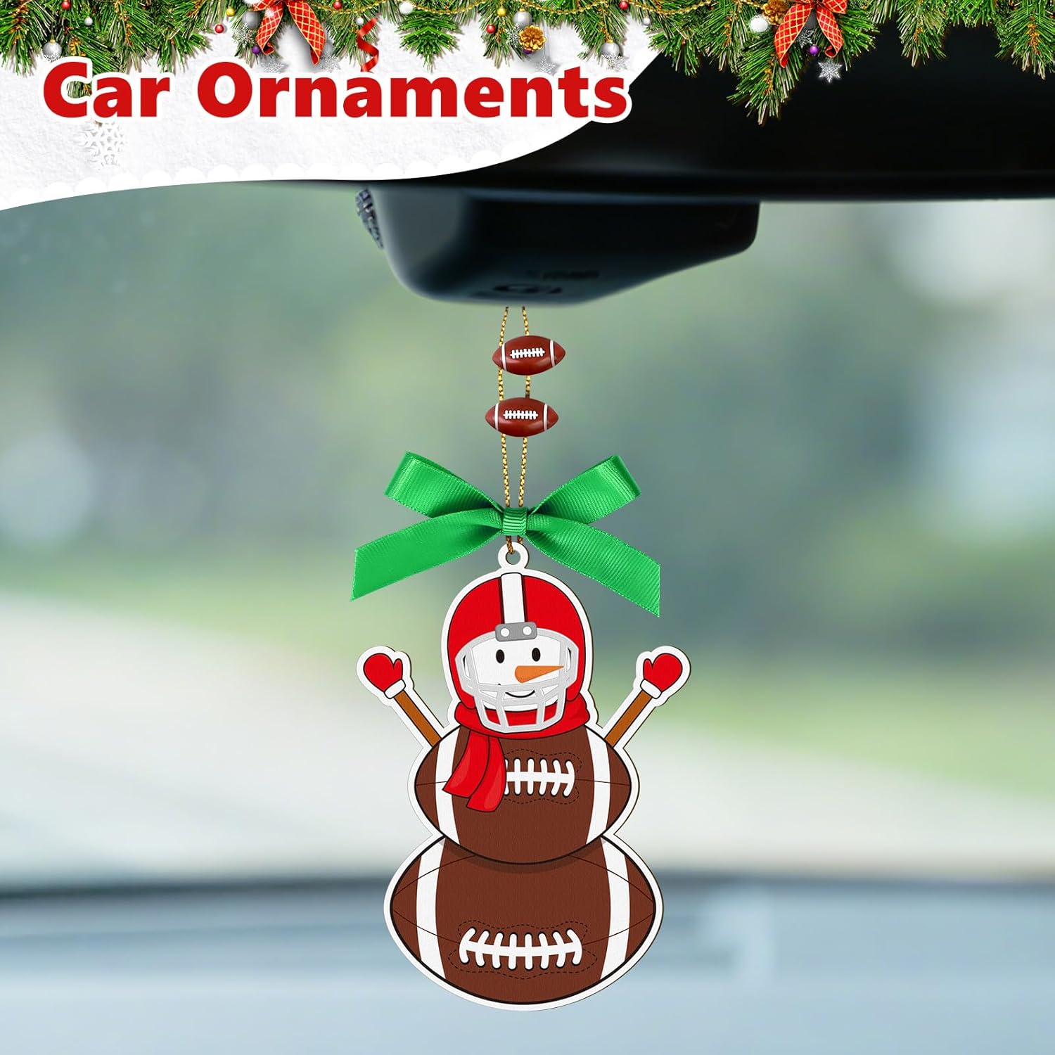 4.3 Inches Snowman Football Christmas Ornament, Wooden Football Snowman Tree Ornament Hanging Decoration for Rearview Mirror, Window, Eaves, Fireplace and Home Holiday Party Decor - Image 7