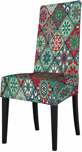 Numland 1 paquete de fundas coloridas para sillas de comedor con estampado floral vintage, diseño de mandala, corto, elástico, poliéster, extraíble,