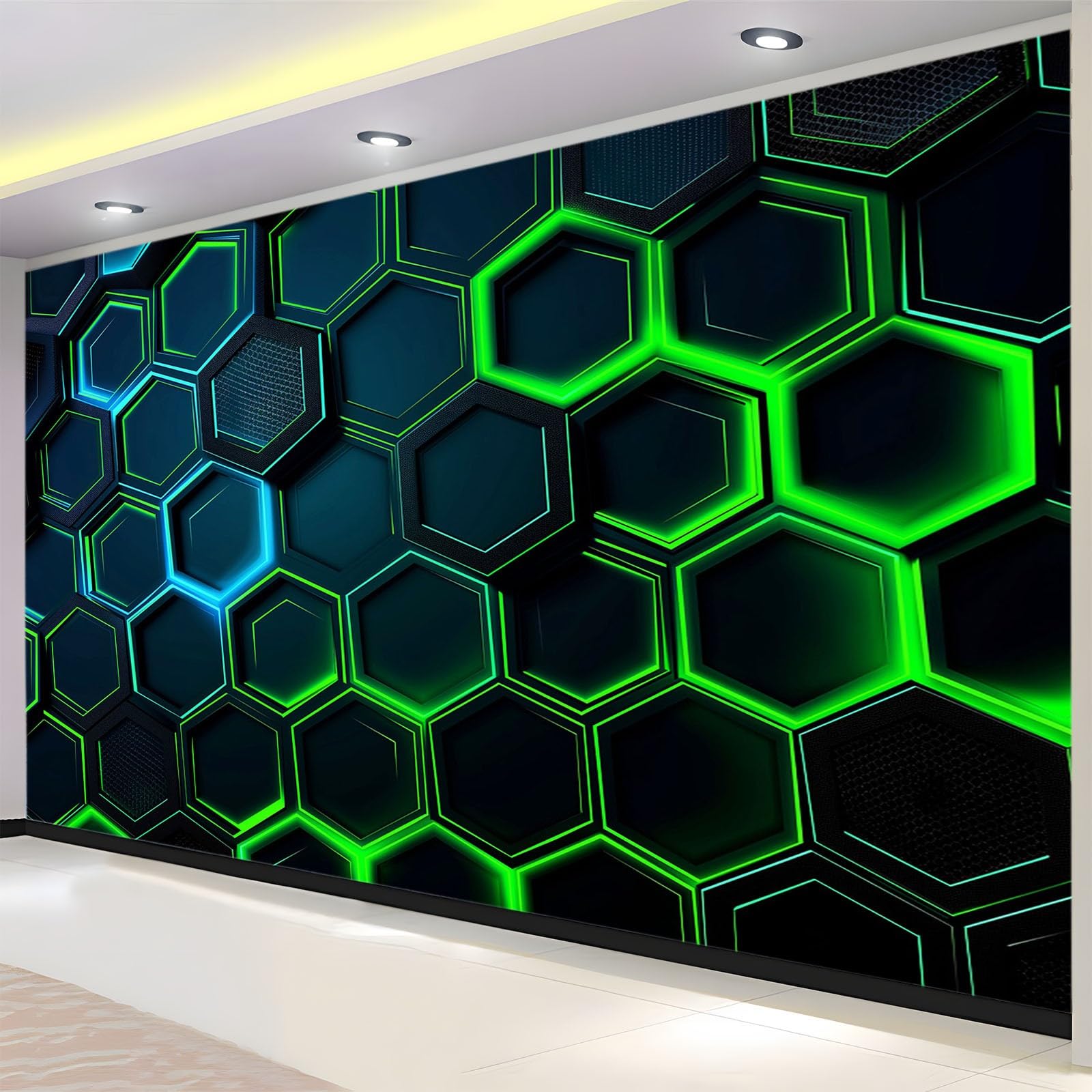 Tapeta, fototapeta, zielony, geometryczny plaster miodu, 250 x 175 cm, 3D, fototapeta, włóknina, duży plakat, do salonu, sypialni, korytarza, TV, tło, dekoracja ścienna, murale