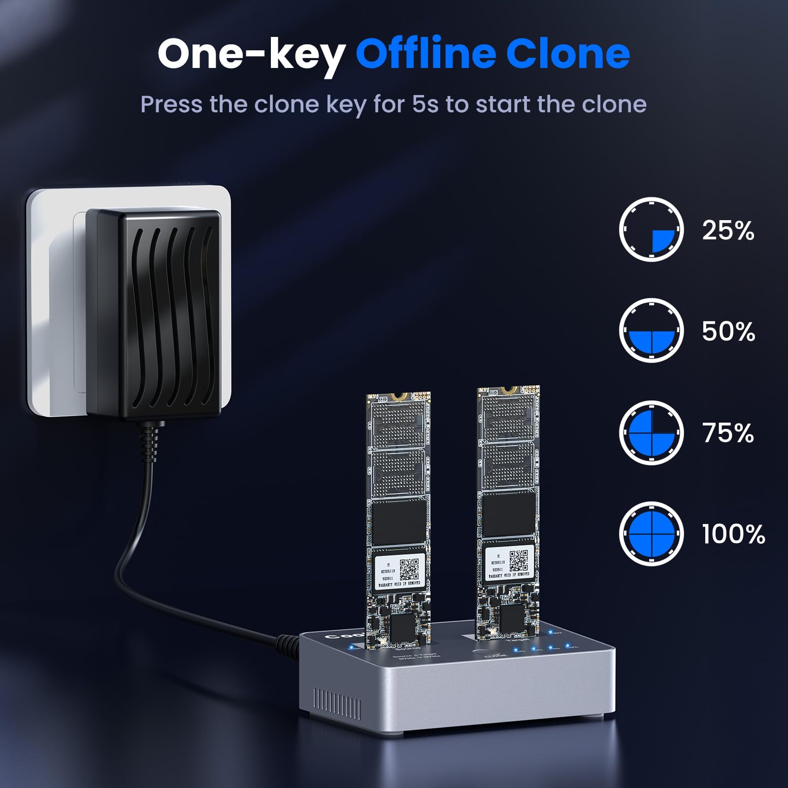 M.2 NVME Duplicator, Dual-Bay Offline Clone M.2 NVME Docking Station, USB3.2 Gen2*2 20Gbps M.2 Cloner for SSD Size 2230/2242/2260/2280/22110