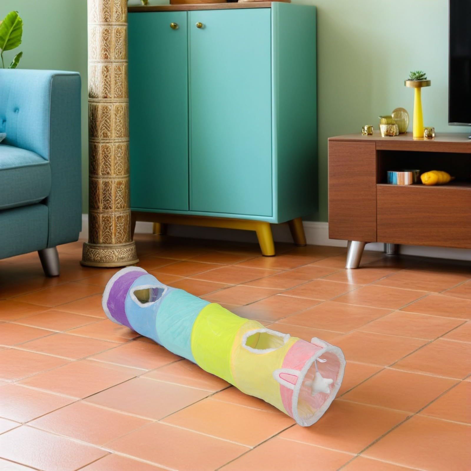 Toyvian Tunnel Gioco per Gatti e Cuccioli da Interno Fori, Facile da Riporre e Previene la Noia per Divertimento Interattivo del Tuo Animale